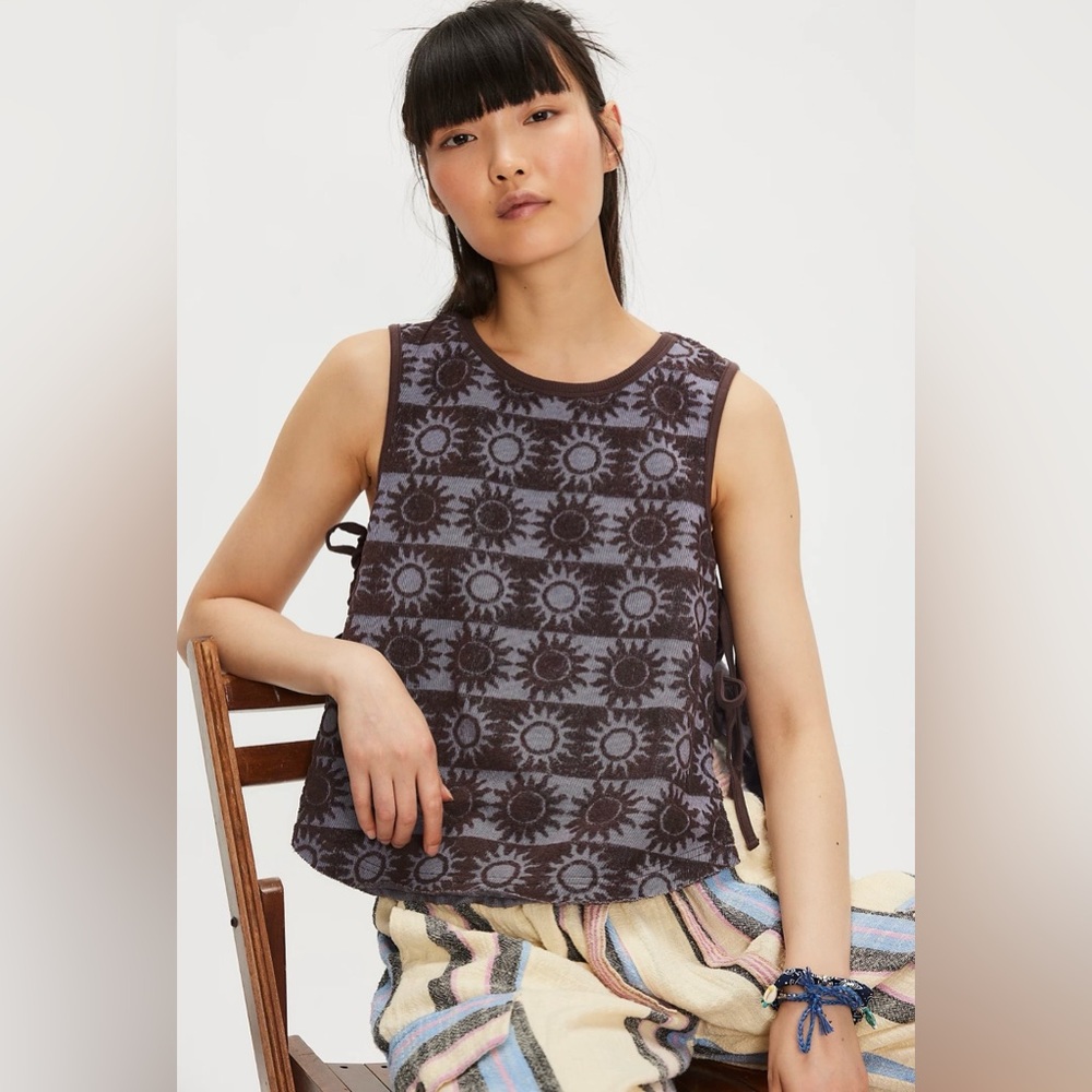 Free People Brown and Gray Sun Pattern Tank Top